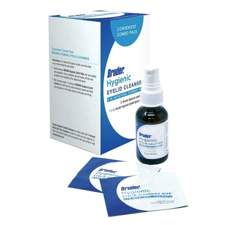 New Bruder Hygienic Eyelid Cleansers Lid Hygiene Combo Pack 30 Wipes w Solution