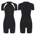 thumbnail image 4 of iiniim Boyleg Swimsuit for Women One Piece Surf Bathing Suit Short Sleeve Rash Guard Swimwear UPF 50+ Black White M, 4 of 7