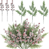 24Pcs Christmas Artificial Faux Cedar Branches and Holly Berries Set, Fake Snowy Pine Picks Artificial Berry Stems for Christmas Garland Wreath DIY Crafts Home Decor (12 Pine Picks 12 Berry Stems)