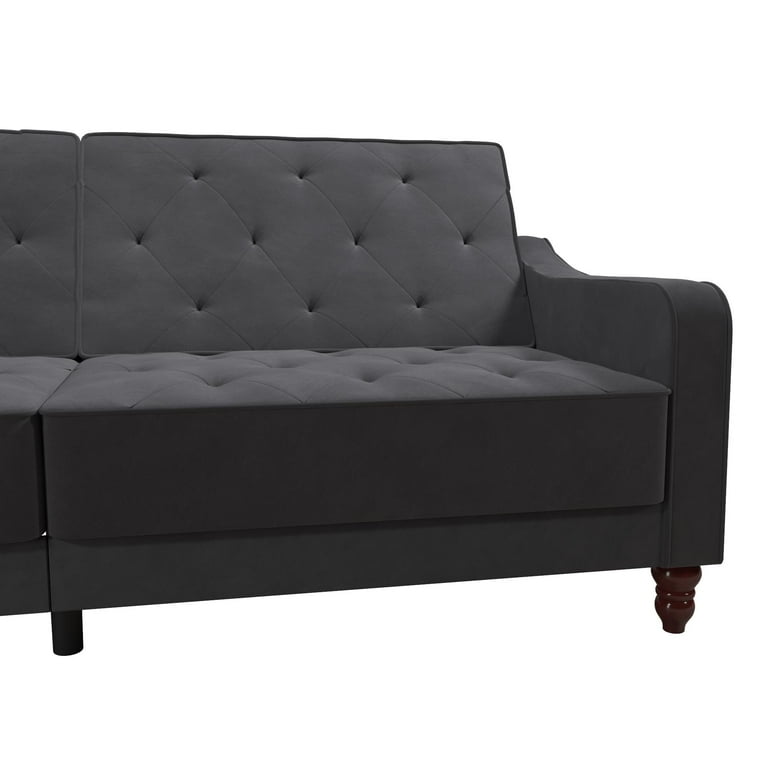 Novogratz Vintage Tufted Sofa Sleeper Ii Grey Velour Matttroy