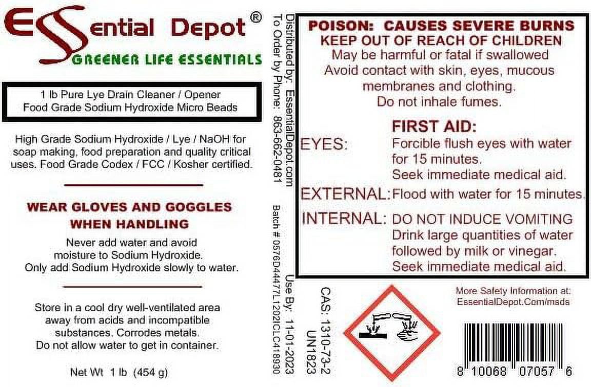 9   Grade Sodium Hydroxide Lye Evenly-Sized Micro Pels (Beads Or Particles) - 9 X 1 Lb Bottles - Lye Drain Cleaner - FREE SHIPPING