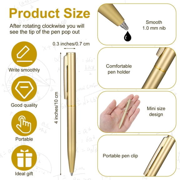 100Pcs Gold Retractable Ballpoint Pens 4 Inch Mini Metal Pen Bulk Pack for Wedding Favors Office Travel