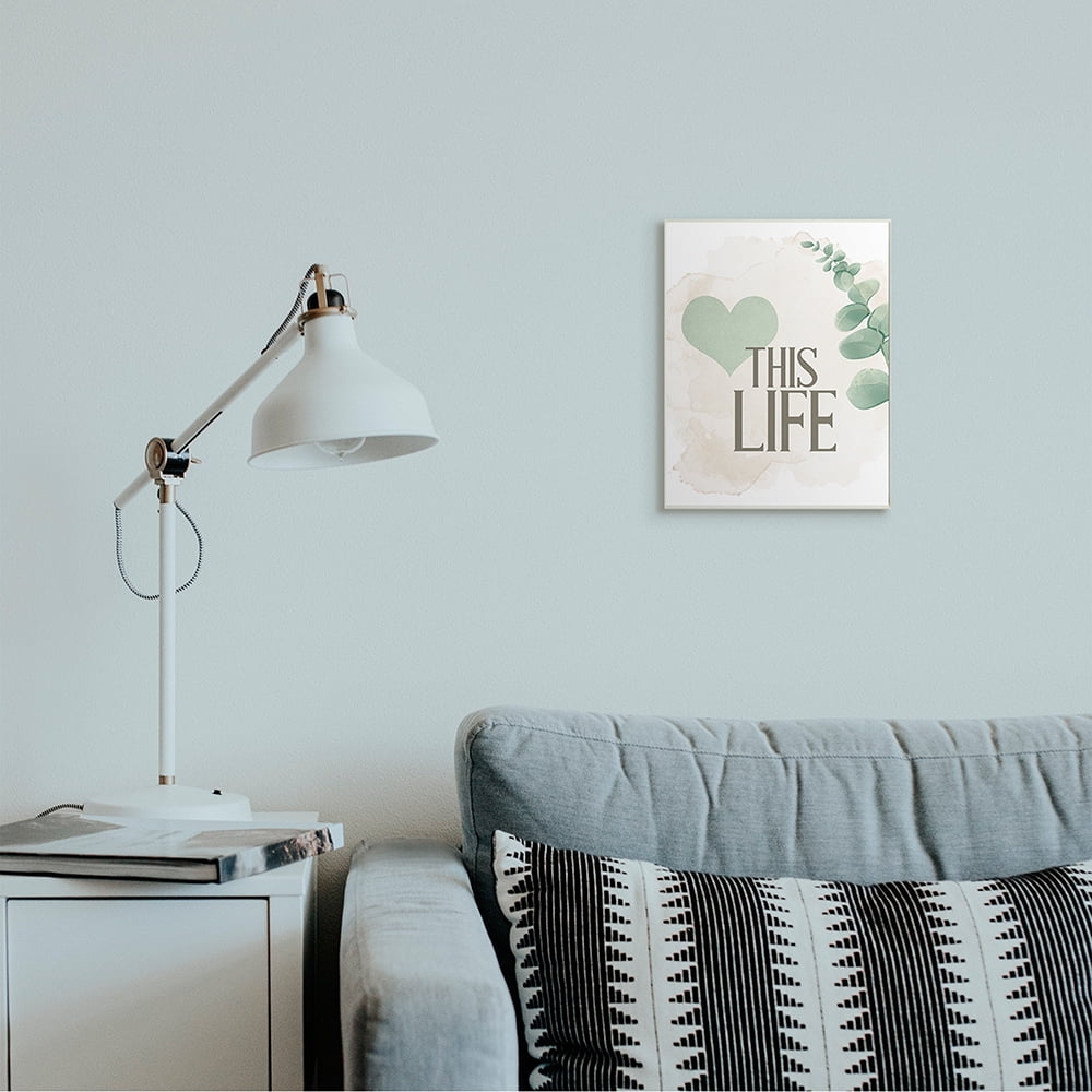 Stupell Industries Love This Life Text Green Heart Neutral Brown Wall Plaque by Kim Allen