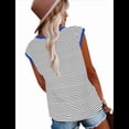 thumbnail image 3 of Tops de Mujer Elegantes e Informales de Verano A Rayas, Tops de Corta con Bloques de Color, Corte Holgado, Azul L, 3 of 9