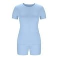 thumbnail image 7 of Two Piece Sets for Women Trendy Plus Size Short Sleeve Crew Neck Summer Casual athletic Shirt and Shorts 2 Pieces Sets Light Blue XL, 7 of 7