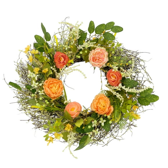 Puleo International 24" Artificial Peony Floral Spring Door Wreath, Multicolor