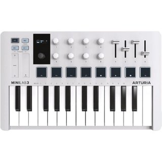Arturia MiniLab 3 Compact MIDI Keyboard and Pad Controller (White) Bundle  with 6ft MIDI Cable & Cleaning Cloth (3 Items) 