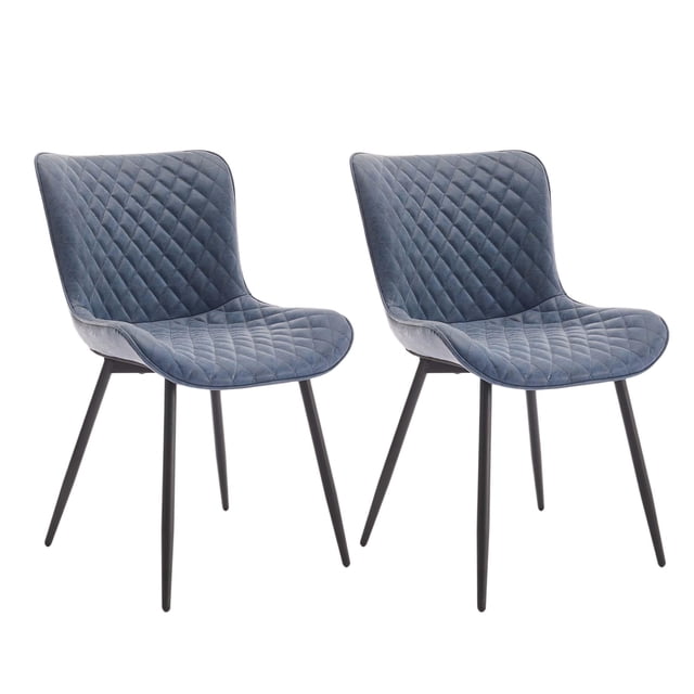 QinaQin Set de 2 sillas de comedor tapizadas, sillas de cocina de piel con patas de metal, asiento de esponja de alta densidad, diseño mid century con cojín curvo y costura a mano para comedor o sala
