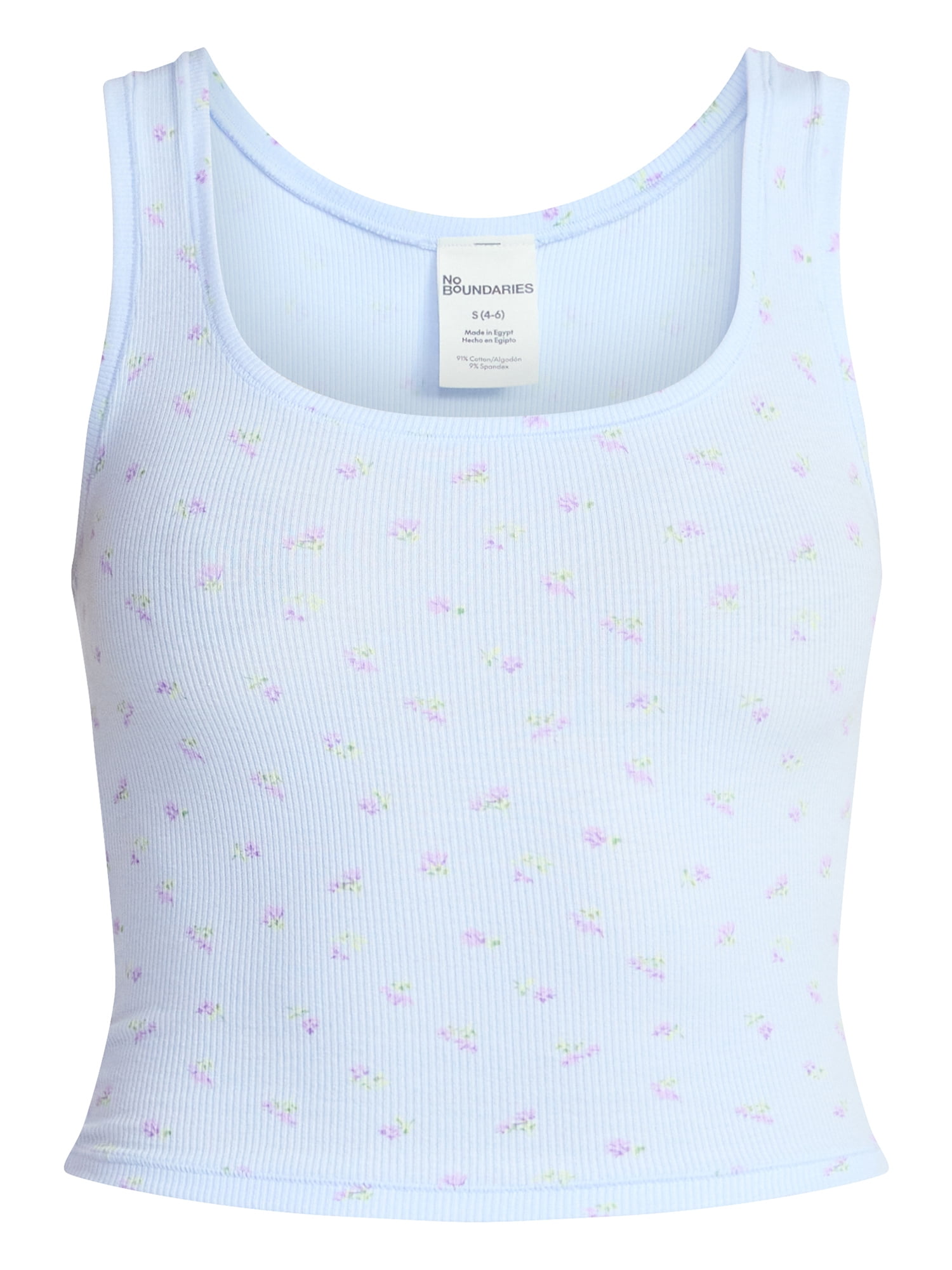 No Boundaries Cotton Stretch Ribbed Cropped Tank Top, Women’s, Sizes XS-XXXL