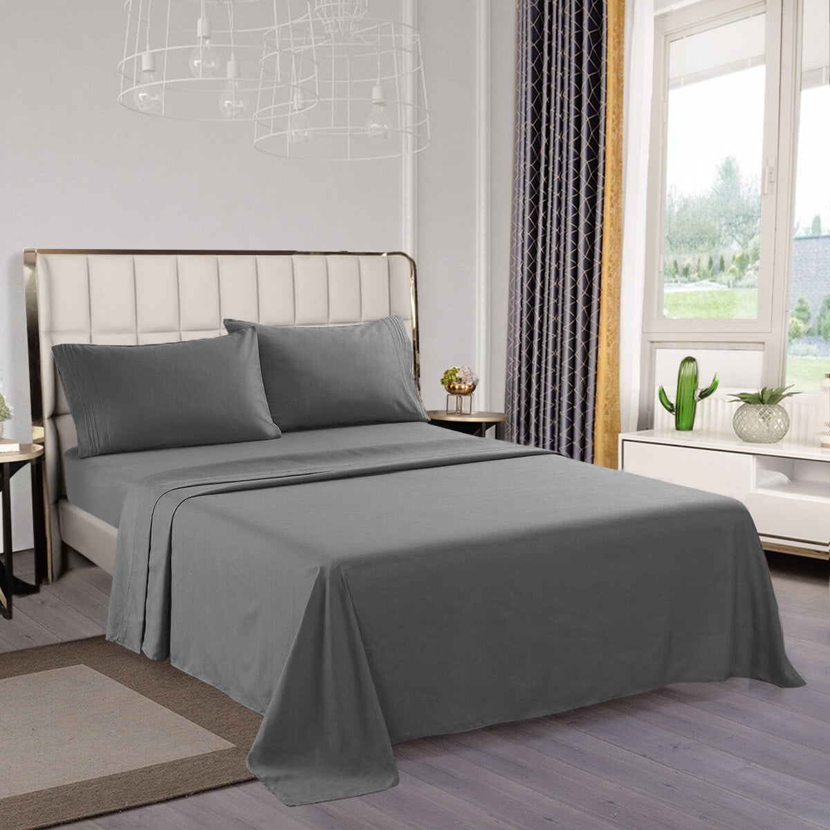 Bed Sheets King Size Wonwo Luxury, Dark Grey Bed Sheets Super King Size
