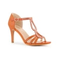 thumbnail image 1 of BLISSFUL STEP Women's Rhinestone Ankle Strap Open Toe Stiletto Heels Sandals Orange (Size 10), 1 of 6