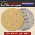thumbnail image 2 of ProductionShop Premium 60 Grit 6" Gold Sanding Discs, 6-Hole Pattern, Box of 80 - Dustless Hook & Loop Backing Sandpaper for DA & Random Orbital Sanders, Sand Auto Paint, Wood Woodworking Furniture, 2 of 6