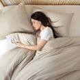 thumbnail image 4 of Oversized Queen Comforter Light Khaki, 3pcs (1 Comforter & 2 Pillowcases) Lightweight Oversized Queen Comforter Sets Bedding Blanket Quilts, 4 of 9