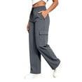 thumbnail image 6 of Athletic Cargo Pant For Womens Liweisiy Drawstring Elastic Waisted Straight Leg Loose Pants Camping Outdoor Trousers With Zipper Pockets Gray S, 6 of 9