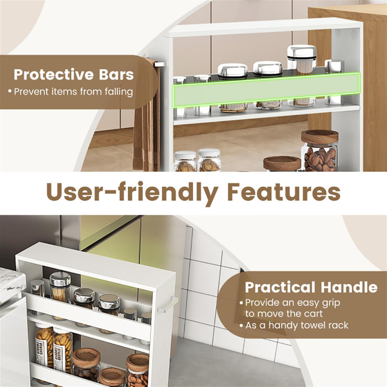 Demi Bonn 3-Tier Narrow Mobile Serving Cart with Open Shelves, Utility Cart, Bar Cart, for Kitchen Bathroom Living Room, White