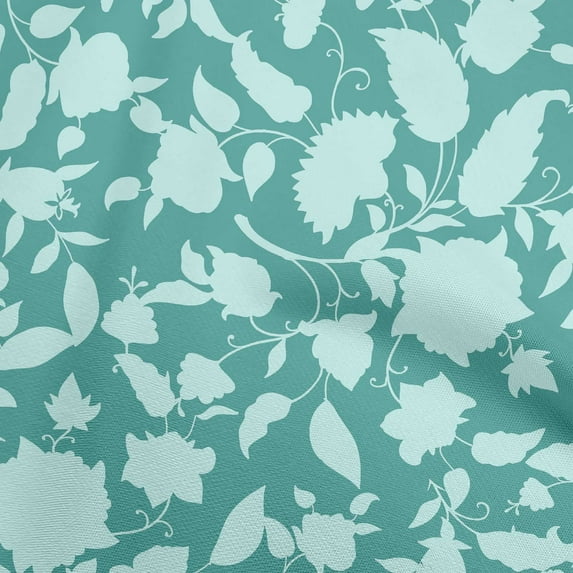 oneOone Velvet Teal Green Fabric Jacobean Floral Silhouette Craft Projects Decor Fabric Printed By The Yard 58 Inch Wide