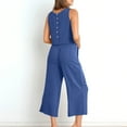 thumbnail image 4 of FRSASU 2Pc Fashion Woman Round Neck Sleeveless Blouse +Loose Pockets Pants Sets, 4 of 8