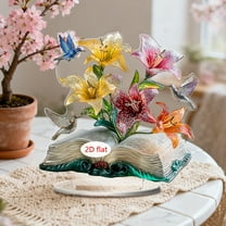 Hometravel Acrylic Book Flower Ornament, Floral Design with Book Shape Decor, Decorative Acrylic Art Piece for Bookshelf and Home Decor Arrangements