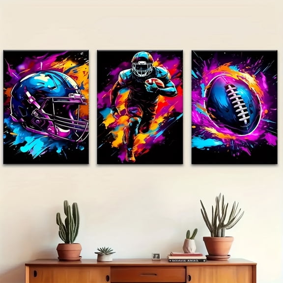 3pcs Of Wooden Framed Wall Art, Graffiti Football Game Canvas Print Aesthetic Canvas Printing Mural, Creative Art Design, Ideal Gift for Living Room, Bedroom, Office Decoration,