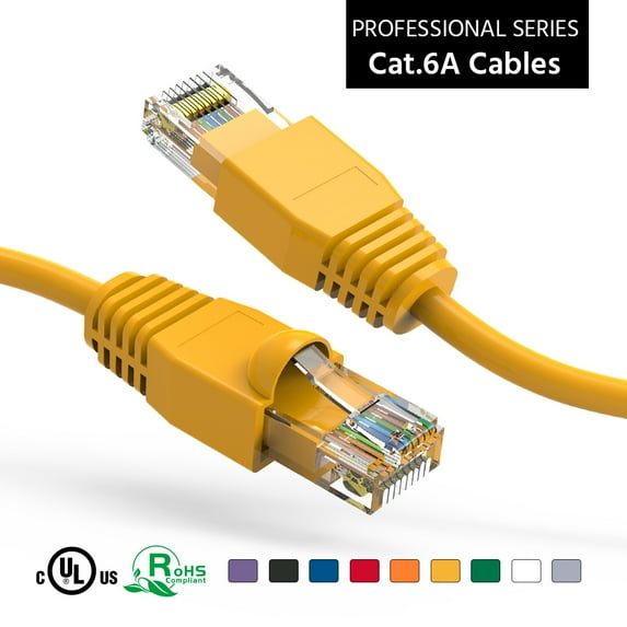 ACCL 50Ft Cat6A UTP Ethernet Network Booted Cable Yellow, 3 Pack