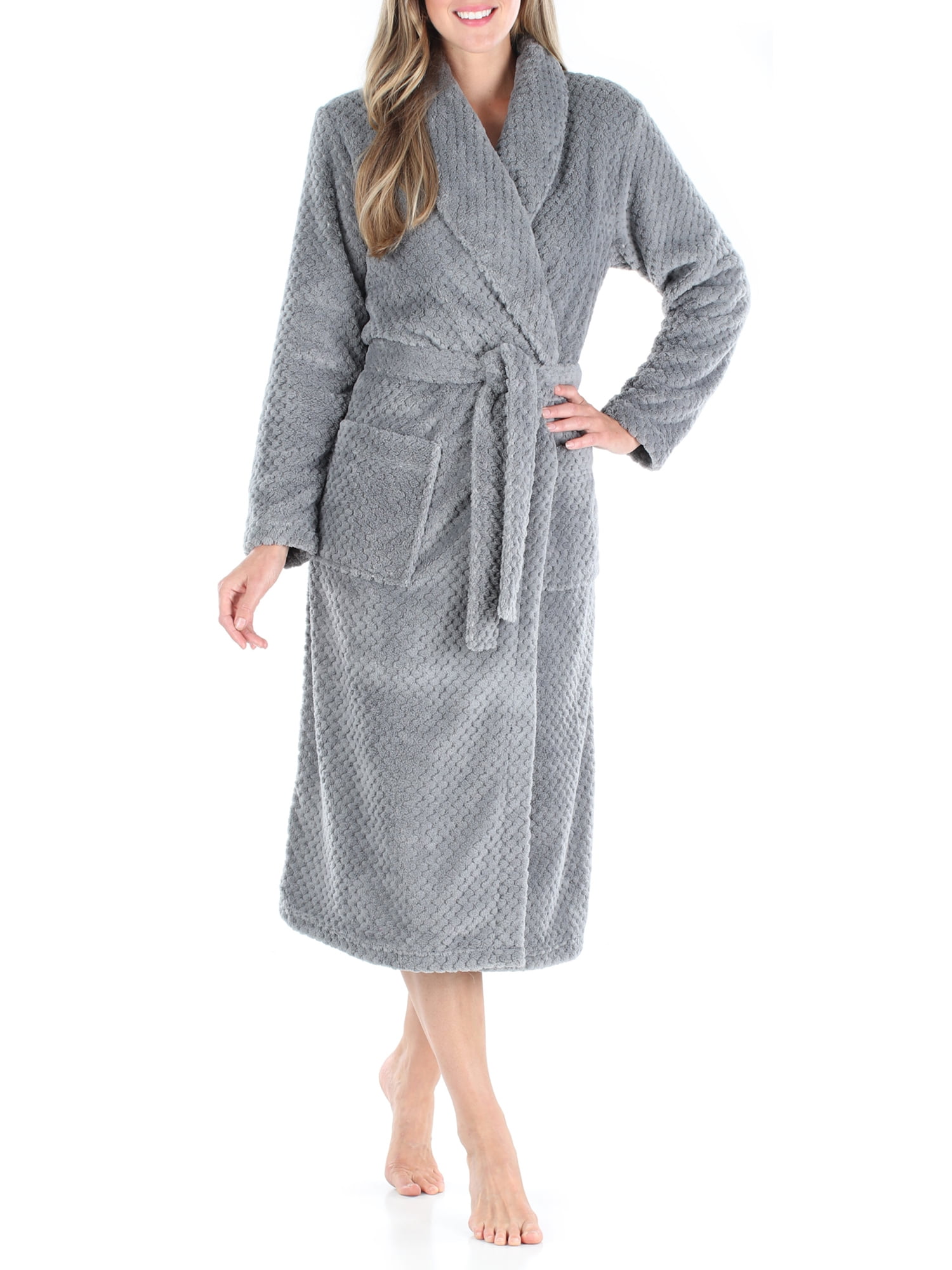 Sleepyheads Women's Plush Fleece Robe Jacquard Long Sleeve Bathrobe ...