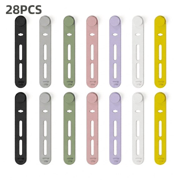 Zip Ties, 28 Pack Universal Cable Tie Buckle, Soft Reusable Silicone Cord Organizer, Elastic Data Cable Management Fasteners for Home, Kitchen, Food Bag Bundling, and Electronics, 80mm