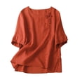 thumbnail image 1 of Timegard Hauts pour Femmes Coton Lin Manches Courtes Bouton Col Rond Léger Chic Décontracté Chemises Amples Haut, 1 of 7