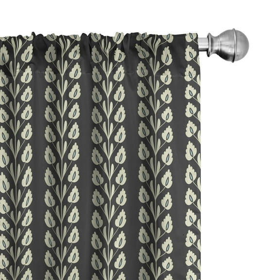 Ambesonne Black White Curtains, Vertical Wavy Leaf, Pair of 28"x95", Black and White