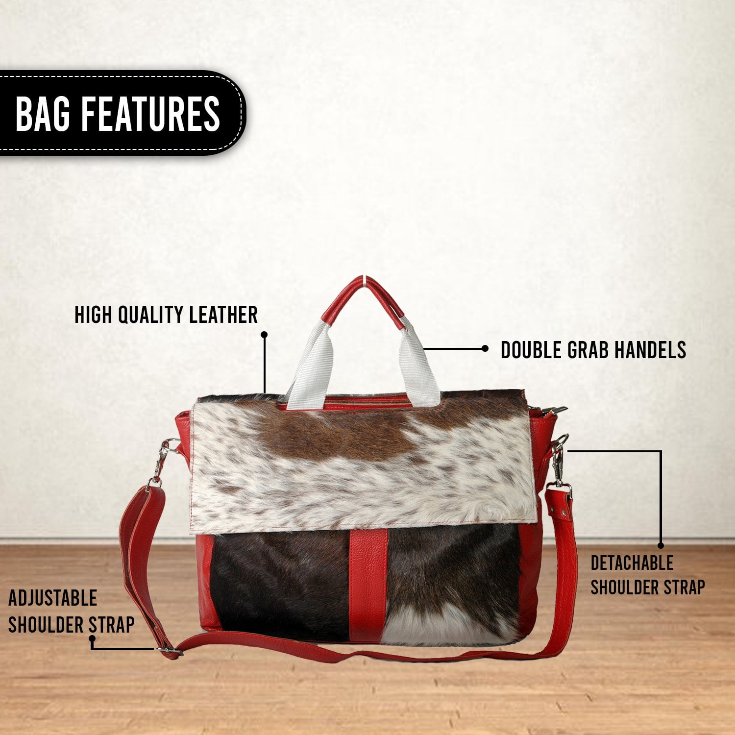 Cowhide Leather Hair On Laptop Bag Messenger Bag Unisex Briefcase Business Animal Print Cowhide Hair On Bag, Cowhide Bag - DSC-0648