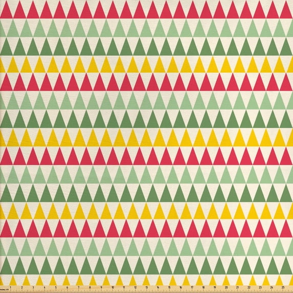 Retro Fabric by the Yard, Colorful Triangles Sharp Edged Geometric Shapes in Horizontal Line, Upholstery Fabric for Dining Chairs Home Decor Accents, Dark Coral Pale Green by Ambesonne