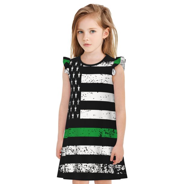 Fotbe American Flag Vestido de Dormir para Niñas de 3 a 10 Años, Mangas Cortas, Estilo Princesa, Pijama Camisón con Mangas Voladas-X-Large