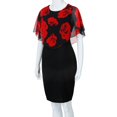thumbnail image 5 of Women's Casual Tennis Dress Fashion Rose Print Chiffon O Neck Ruffles Dress for Everyday Wear Red XXL, 5 of 6
