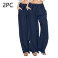 thumbnail image 2 of HUJlwoi 2 Pack Cotton Linen Pants Women Lightweight Comfy Wide Leg Flowy Trousers Casual Pockets Pants for Beach Travel, 2 of 5