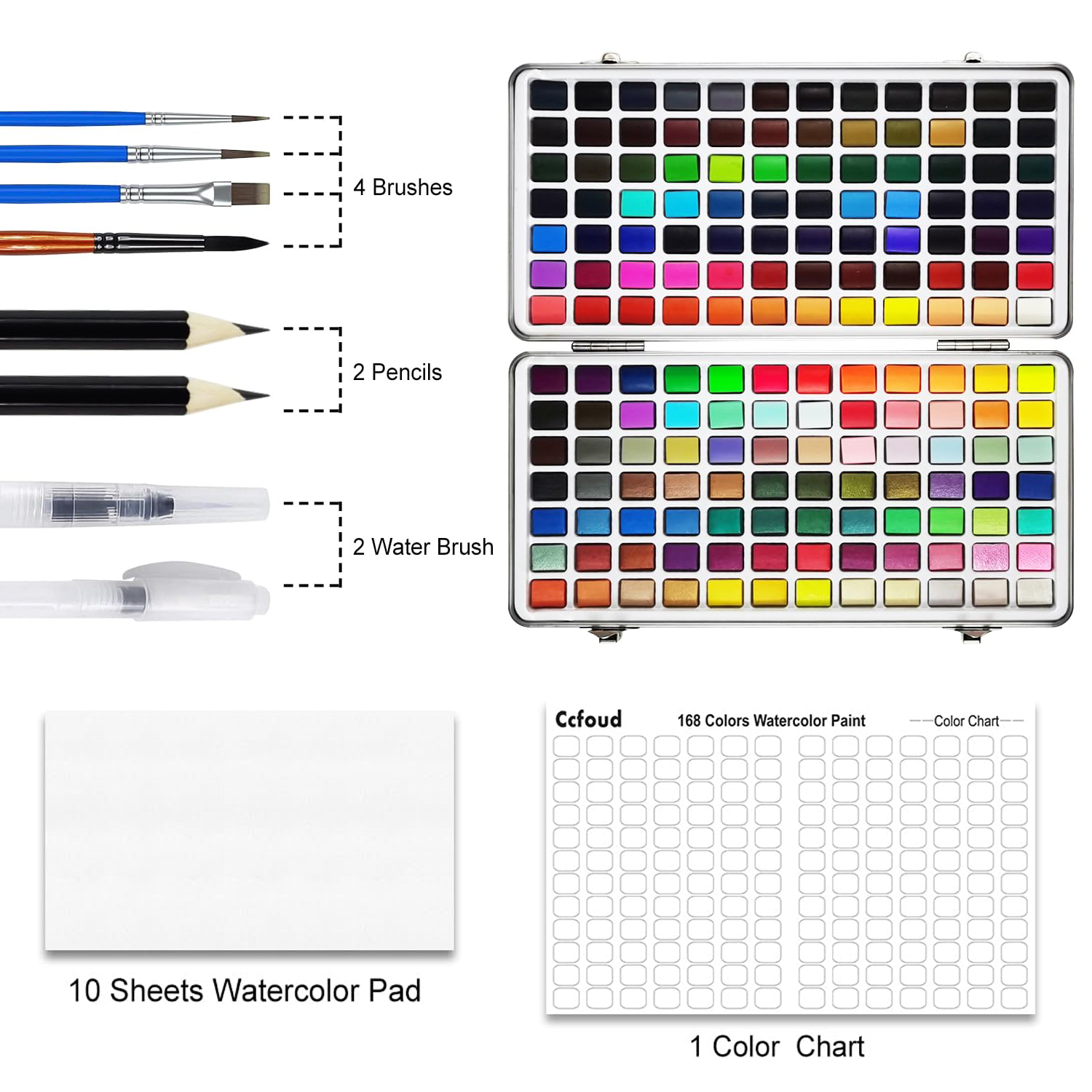 Watercolor Paint Set, 168 High Pigment Watercolor Painting Palettes with with metallic colors,fluorescen colors,macaron colors, for Artists,Painting Art Supplies for Adults
