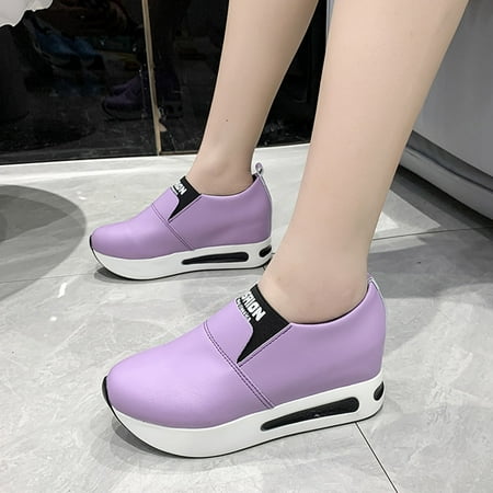 

WANYNG Casual Women s Non Slip Solid Internal Increase Color Slip On Thick Sole Breathable Work Single Shoes