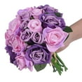 thumbnail image 2 of Artificial Flowers Rose Bouquet 2 Pack Fake Flowers Silk Plastic Artificial White Roses 18 Heads Bridal Wedding Bouquet for Home Garden Party Wedding Decoration (Purple-Pink), 2 of 6