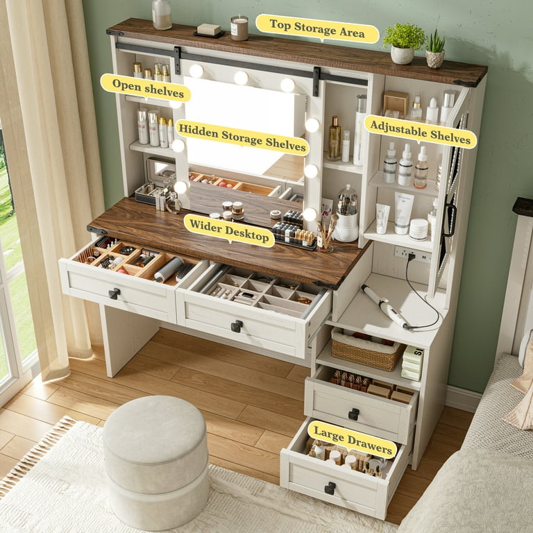 wooden dressing table design with light JASIWAY Wooden Dressing Table with LED Mirror