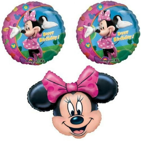 MINNIE MOUSE Head PINK BOW Polka Dots Ears (3) Birthday PARTY Mylar BALLOONS Set