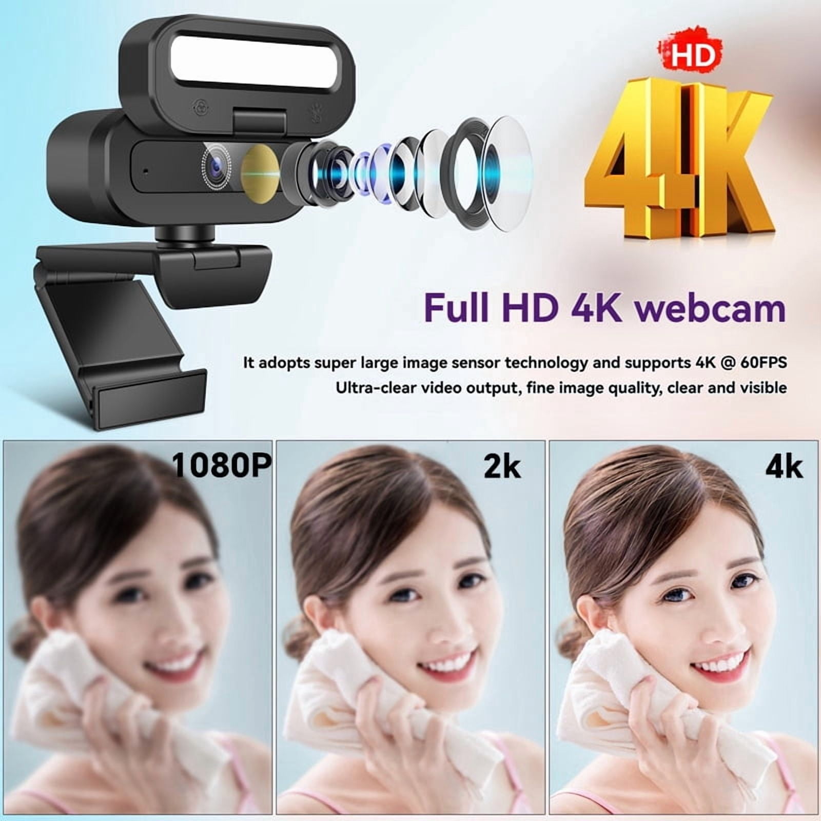 Upgraded Online Camera 2K 4K Full Shooting Privacy Shutter Webcam With Fill Light  Play Auto  Live Meeting Video Camera