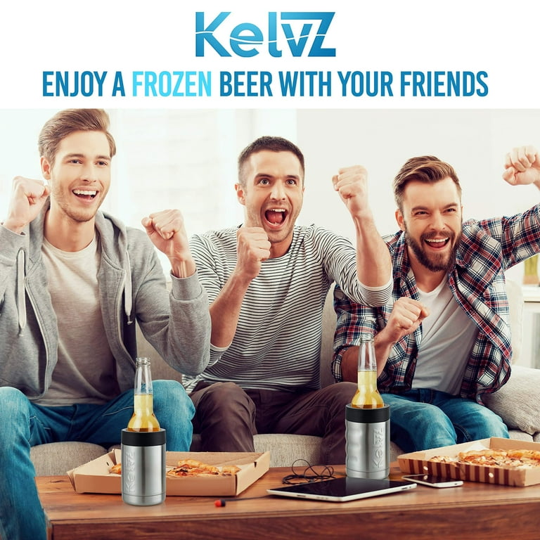 KelvZ Finger Grip Insulated Can Cooler with Two Foam Can Sleeves, 18/8  Stainless Steel Beer Holder Fits 12 oz Cans & Bottles, Insulated Can Holder  Coolie