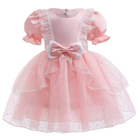 

Rovga Toddler Girl Dresses Child Short Sleeve Pageant Dress Birthday Party Kids Tulle Bowknot Gown Princess Dress Kids Clothing