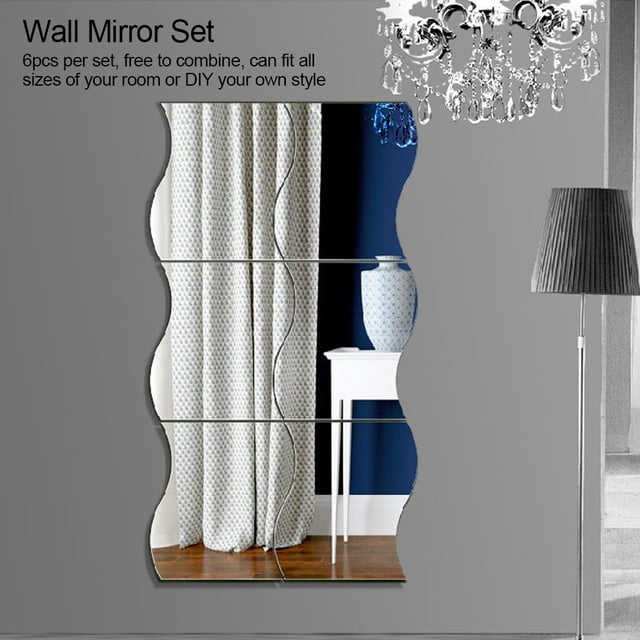 Juego de espejos de pared BuyWeek 6 piezas acrílico forma de ondas