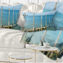 Designart Wooden Piers by Blue Sea - Seascape Throw Pillow - 12x20