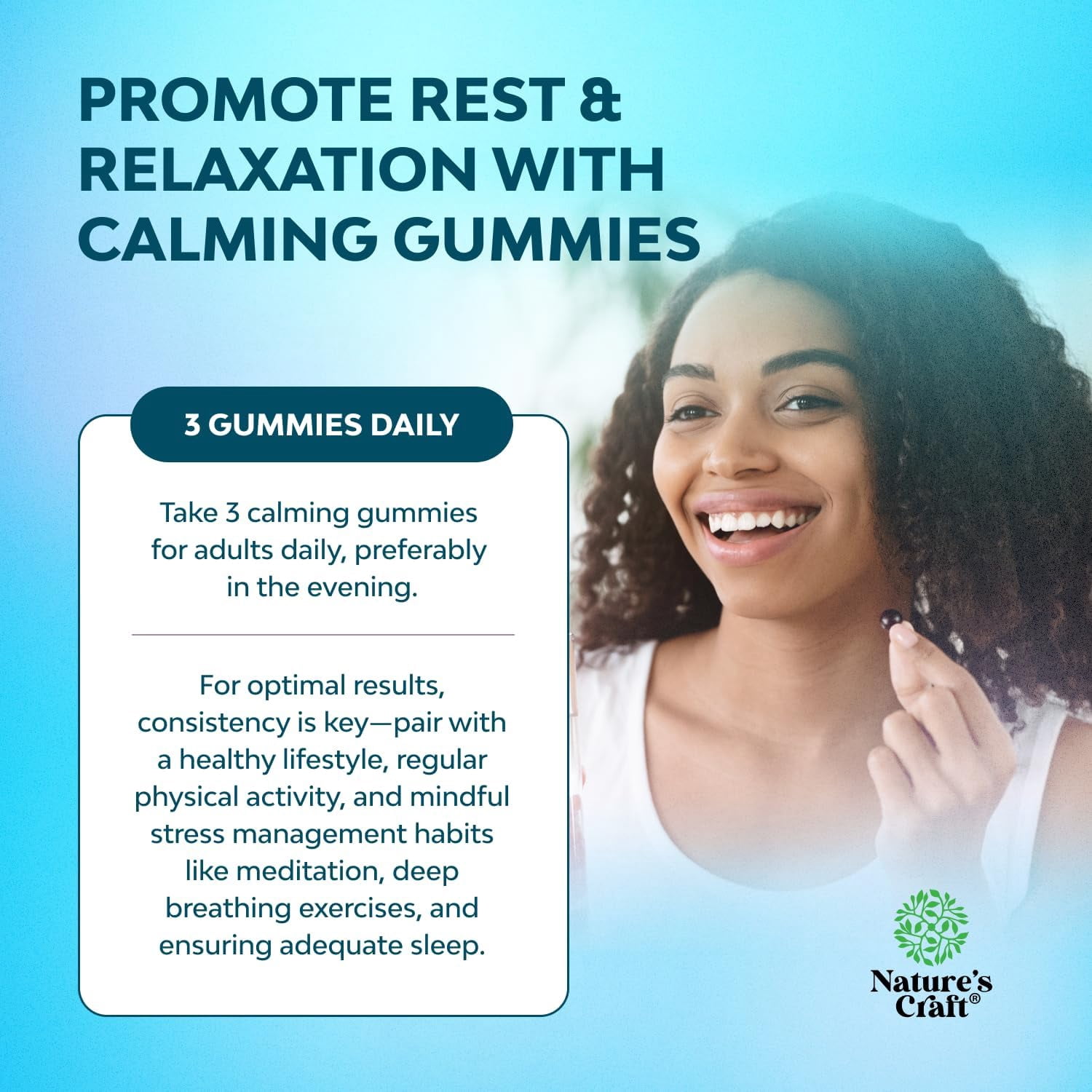Natures Craft Relax L-Theanine Gummies 100mg Stress Relief Supplement, Passion Fruit, 90 Count