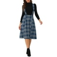 thumbnail image 2 of INSPIRE CHIC Women's Tartan Plaid Suspender Skirt Vintage High Waist A-Line Midi Overall Dress XL Dark Blue, 2 of 6