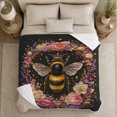 thumbnail image 5 of Royal Bumblebee Crown Pink Gem, Mystical Botanical Garden Scene, Warm Flannel Blanket for Sunroom and Reading Nook, Celestial Art Lovers Valentine's Day Gift, Fantasy Home Decor, 5 of 9