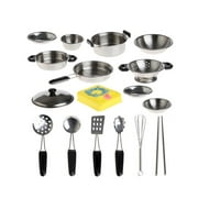 20Pcs Kitchen Cookware Play Set Stainless Steel Pots Pans Kitchen Utensils Cooking Set Pretend Play Toy Gift for Kids Boys Girls