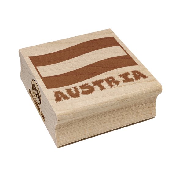 Austria with Waving Flag Cute Square Rubber Stamp Stamping Scrapbooking Crafting - Large 2.75in