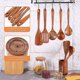 thumbnail image 4 of Cucharas de madera para cocinar, paquete de 6 utensilios de madera para cocina, Botao de madera de teca natural, 4 of 5