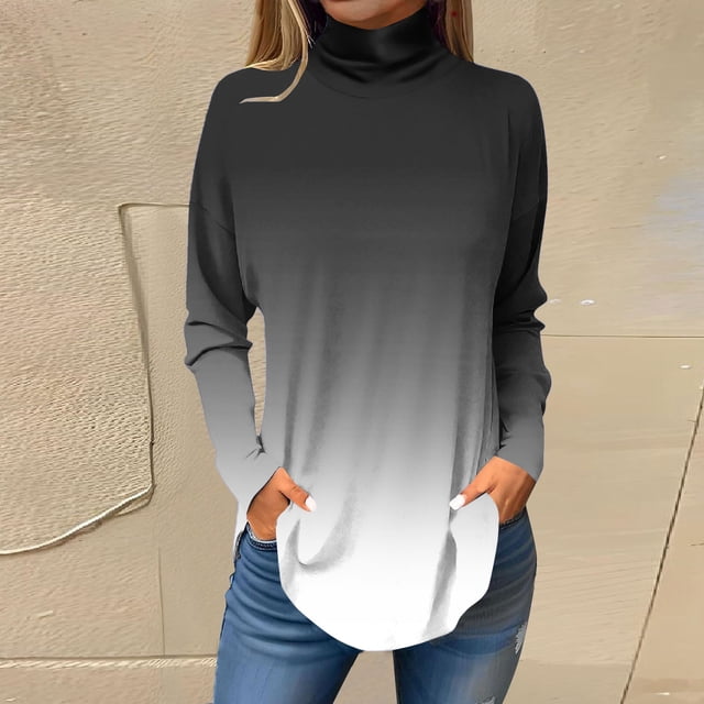 Birdeem T-Shirt pour Femmes à Épaules Dénudées, Manches Longues, Imprimé, Col Montant